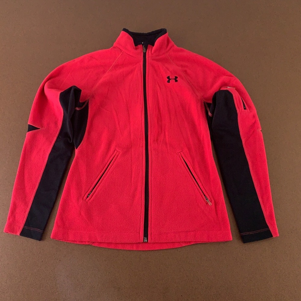 Under Armour Women's Size Small Pink Fleece Black Trim Pocketed Full Zip Jacket